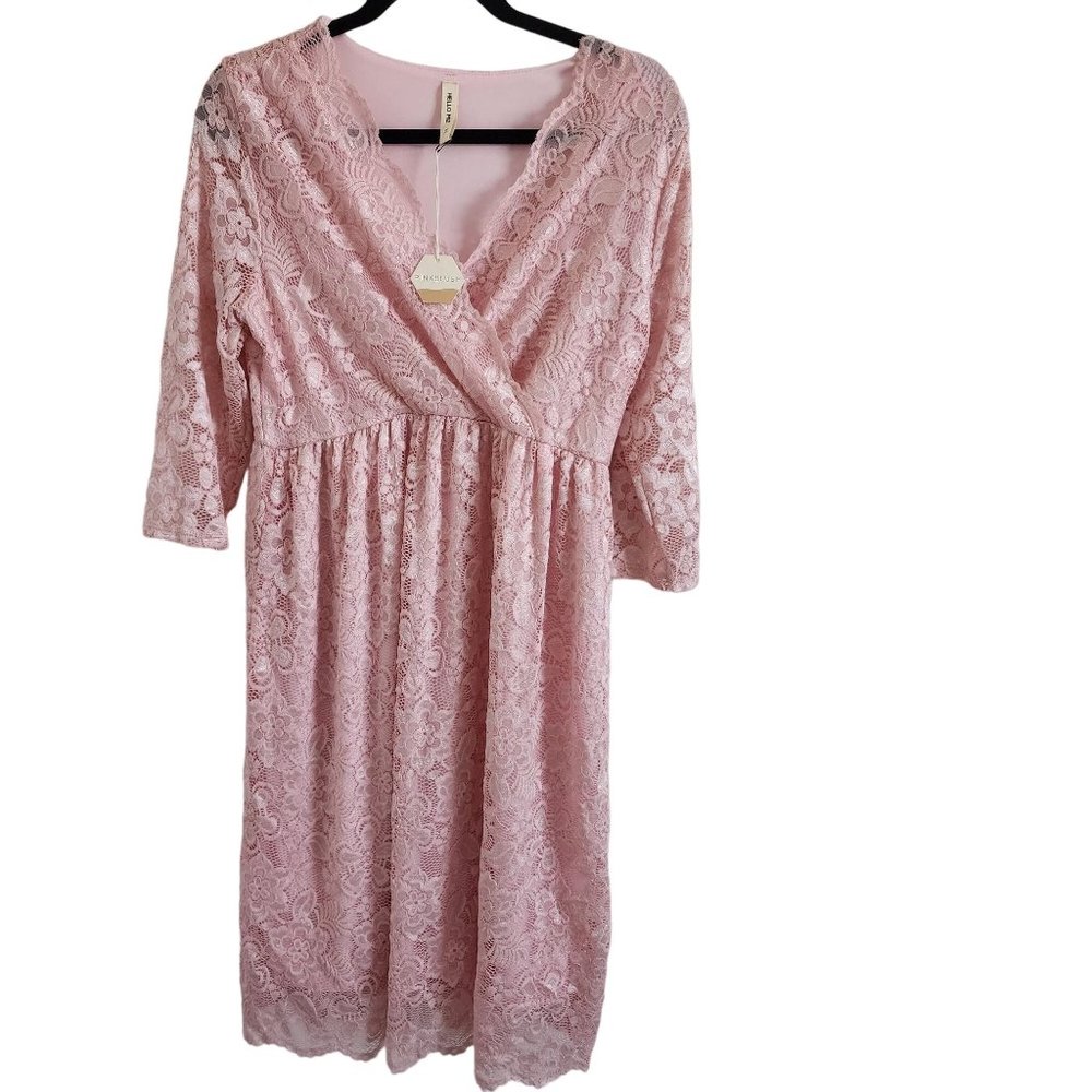 Pink Blush Light Pink 3/4 Sleeve sleeve floral lace Maternity Nursing dress XL